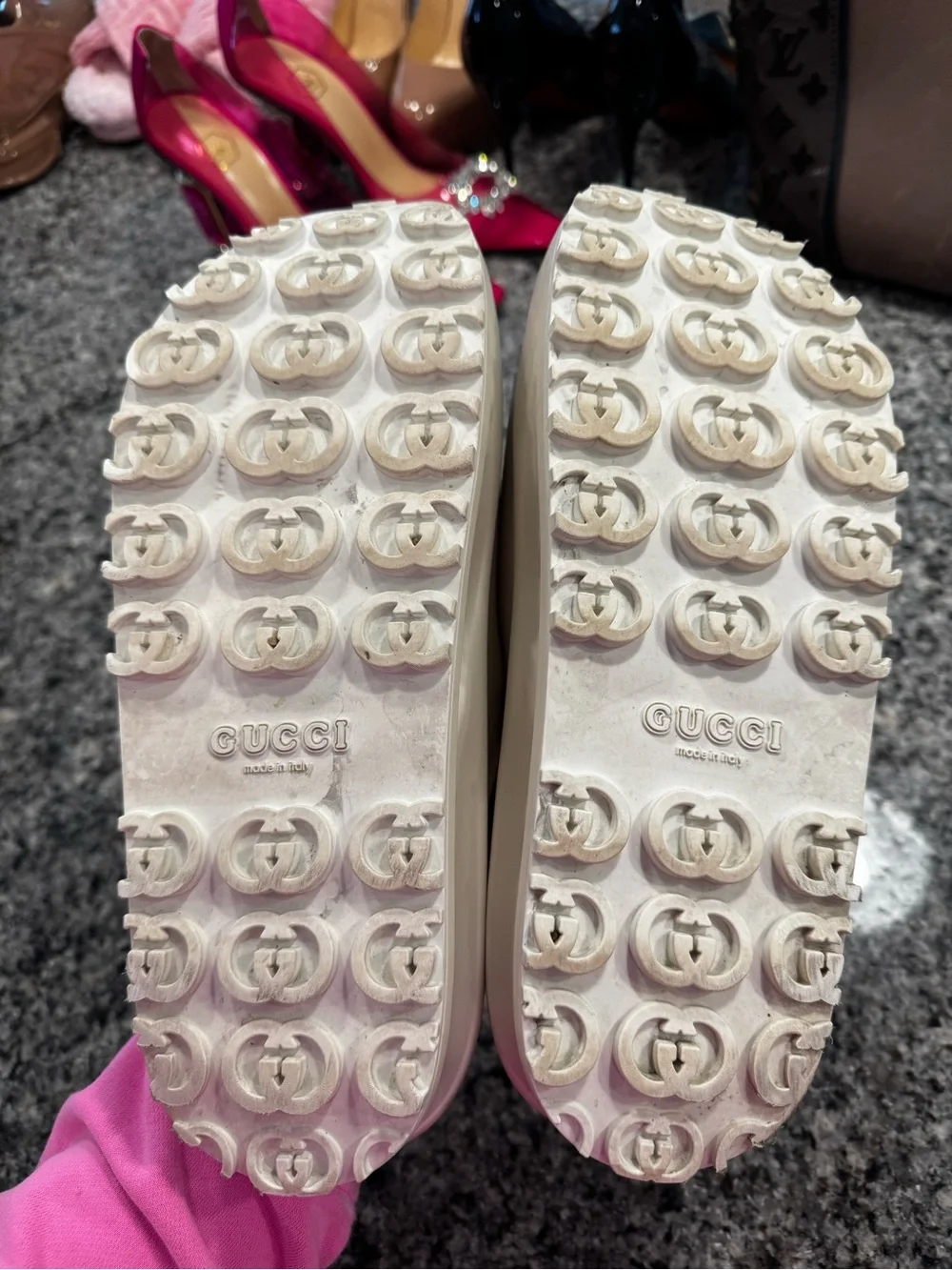 Gucci Cream Rubber Interlocking GG Slide Sandals - Size 41